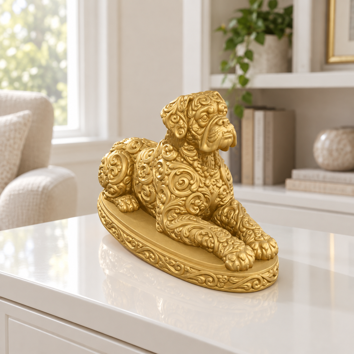 Boxer liegend Ornament - Gold gedruckt Wohnzimmer