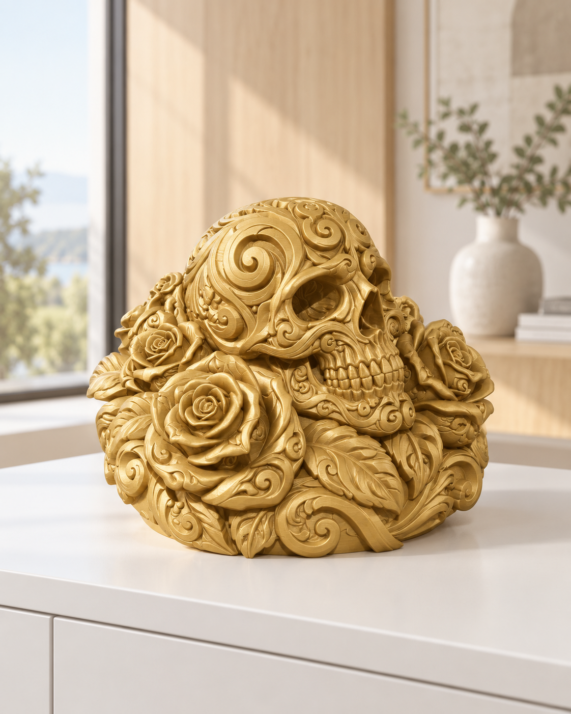 Totenkopf Rosen Ornament - Gold gedruckt Wohnzimmer