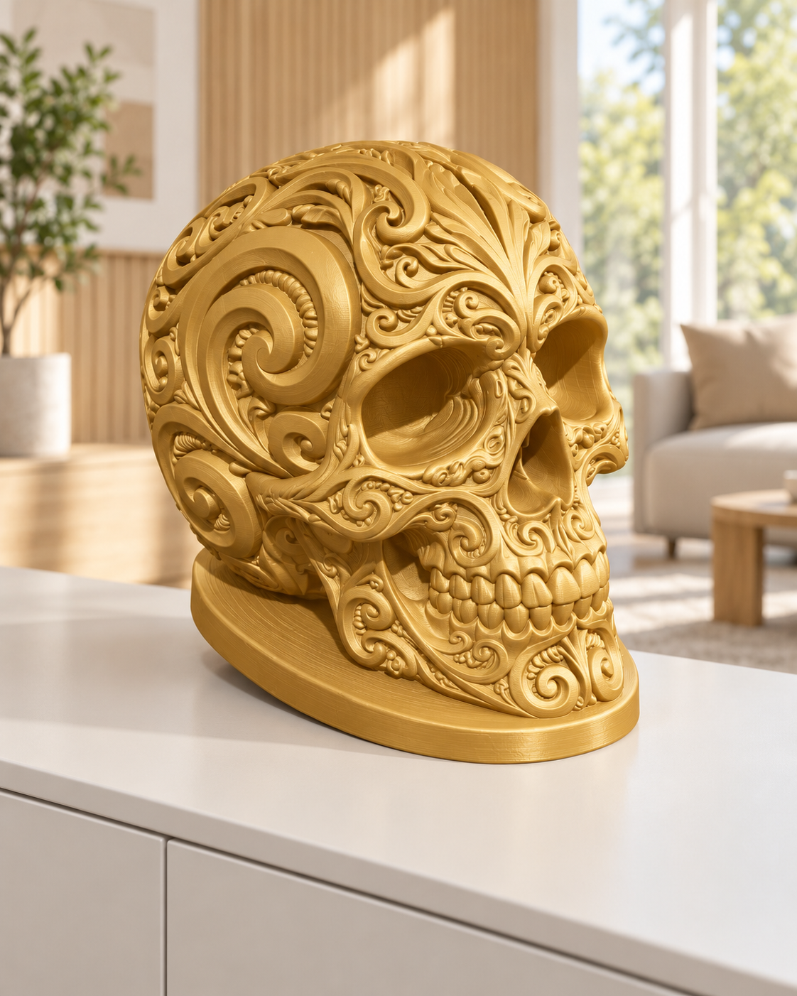 Totenkopf Ornament - Gold gedruckt Wohnzimmer