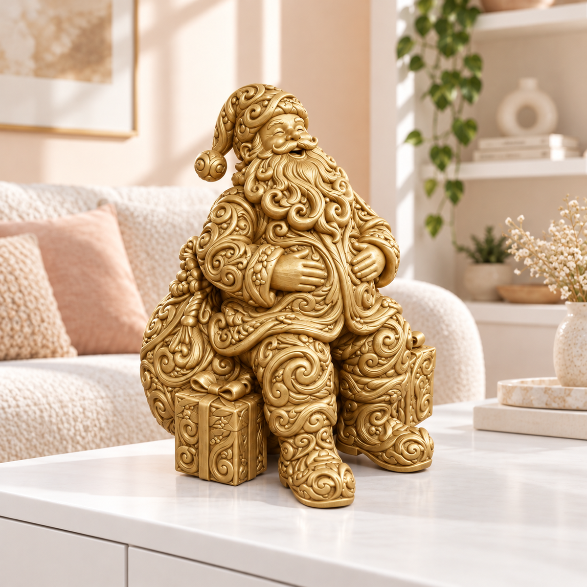 Weihnachtsmann sitzend Ornament - Gold gedruckt Wohnzimmer