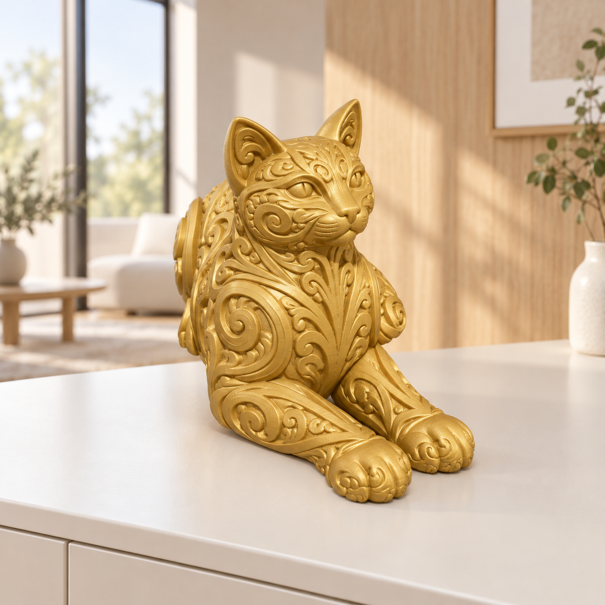 Liegende Katze Ornament - Gold gedruckt Wohnzimmer