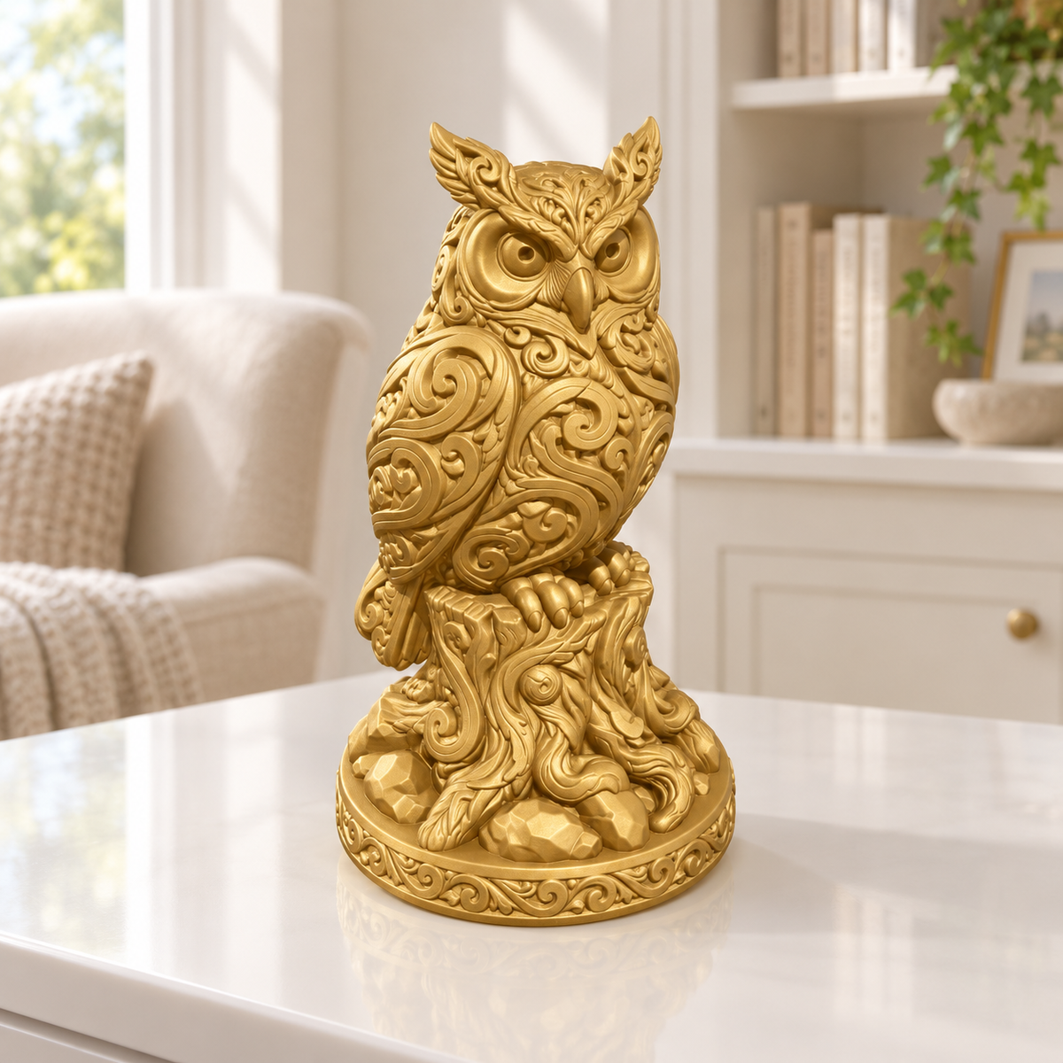 Steinkauz auf Stamm Ornament - Gold gedruckt Wohnzimmer