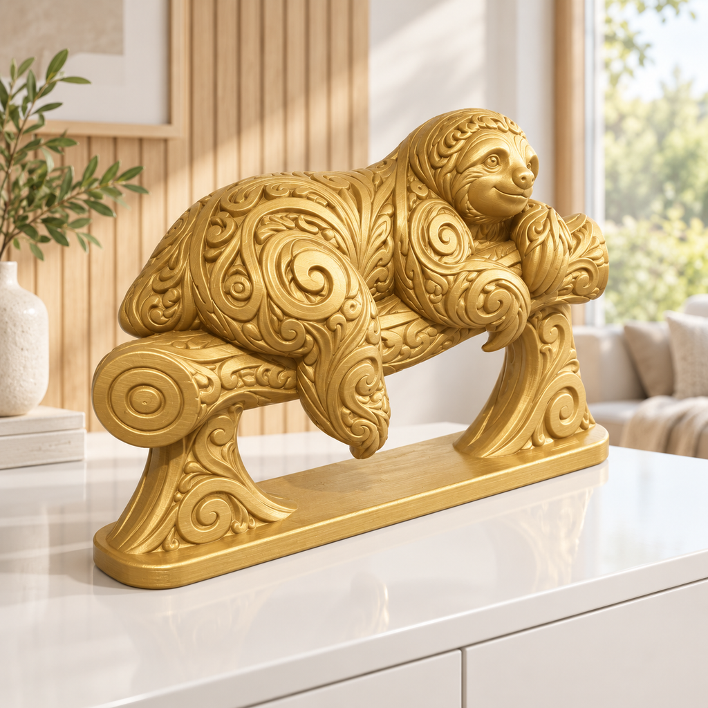 Faultier auf Ast Ornament - Gold gedruckt Wohnzimmer