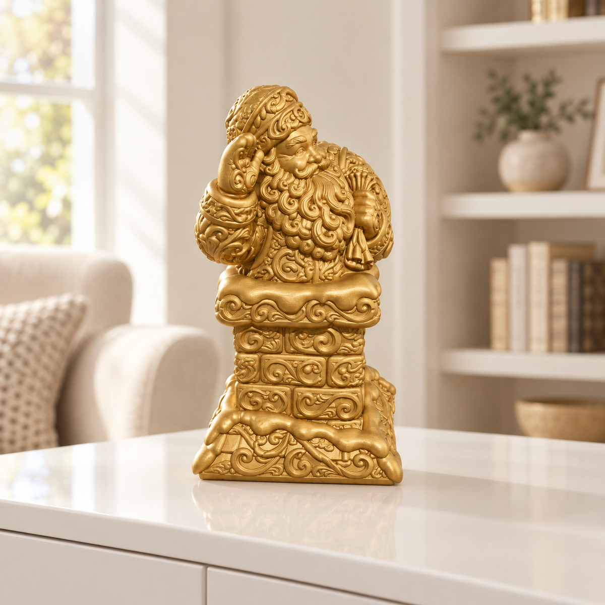 Weihnachtsmann am Kamin Ornament - Gold gedruckt Wohnzimmer