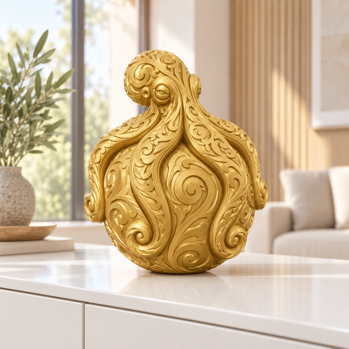 Krake auf Kugel Ornament - Gold gedruckt Wohnzimmer