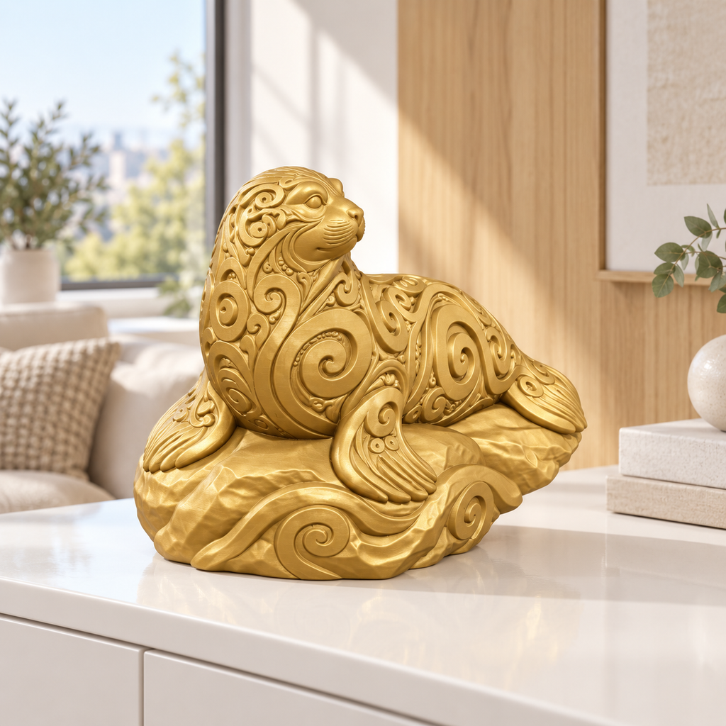 Robbe auf Felsen Ornament - Gold gedruckt Wohnzimmer