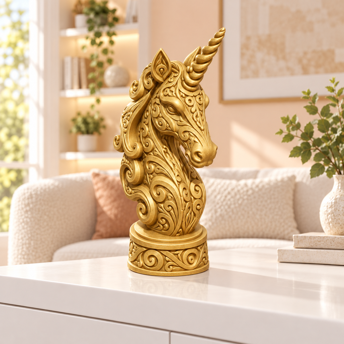 Einhorn-Büste Ornament - Gold gedruckt Wohnzimmer