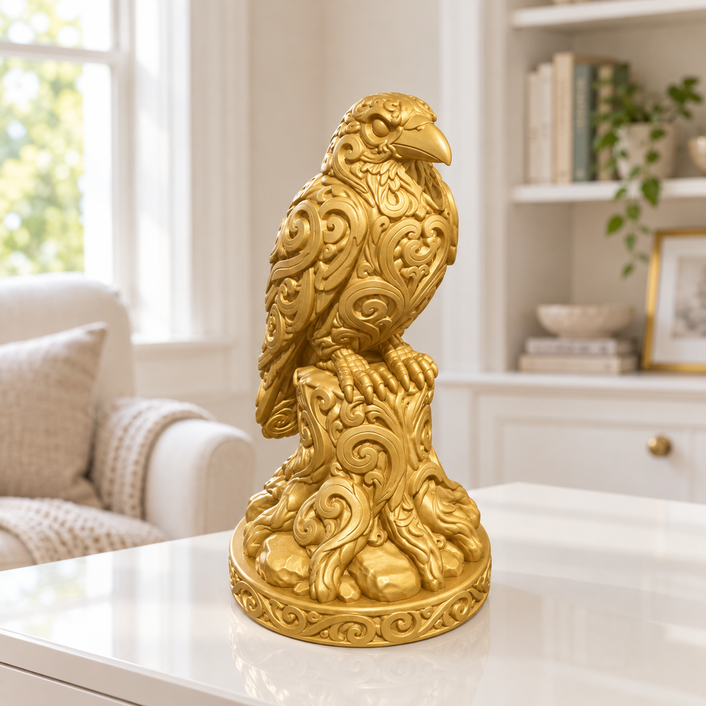 Rabe auf Baumstumpf Ornament - Gold gedruckt Wohnzimmer