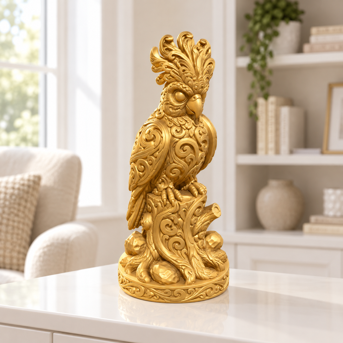 Kakadu auf Baumstumpf Ornament - Gold gedruckt Wohnzimmer