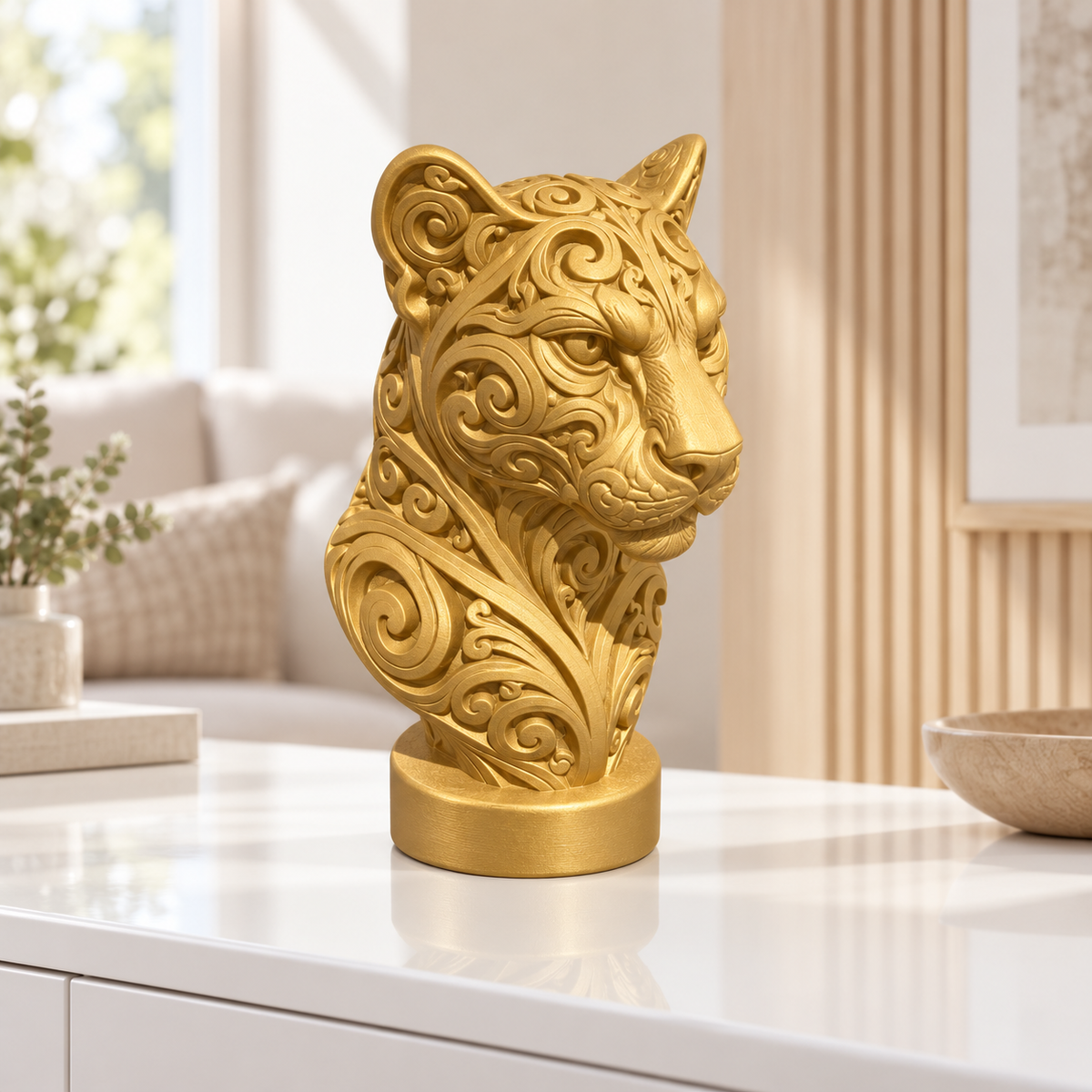 Puma Büste Ornament - Gold gedruckt Wohnzimmer