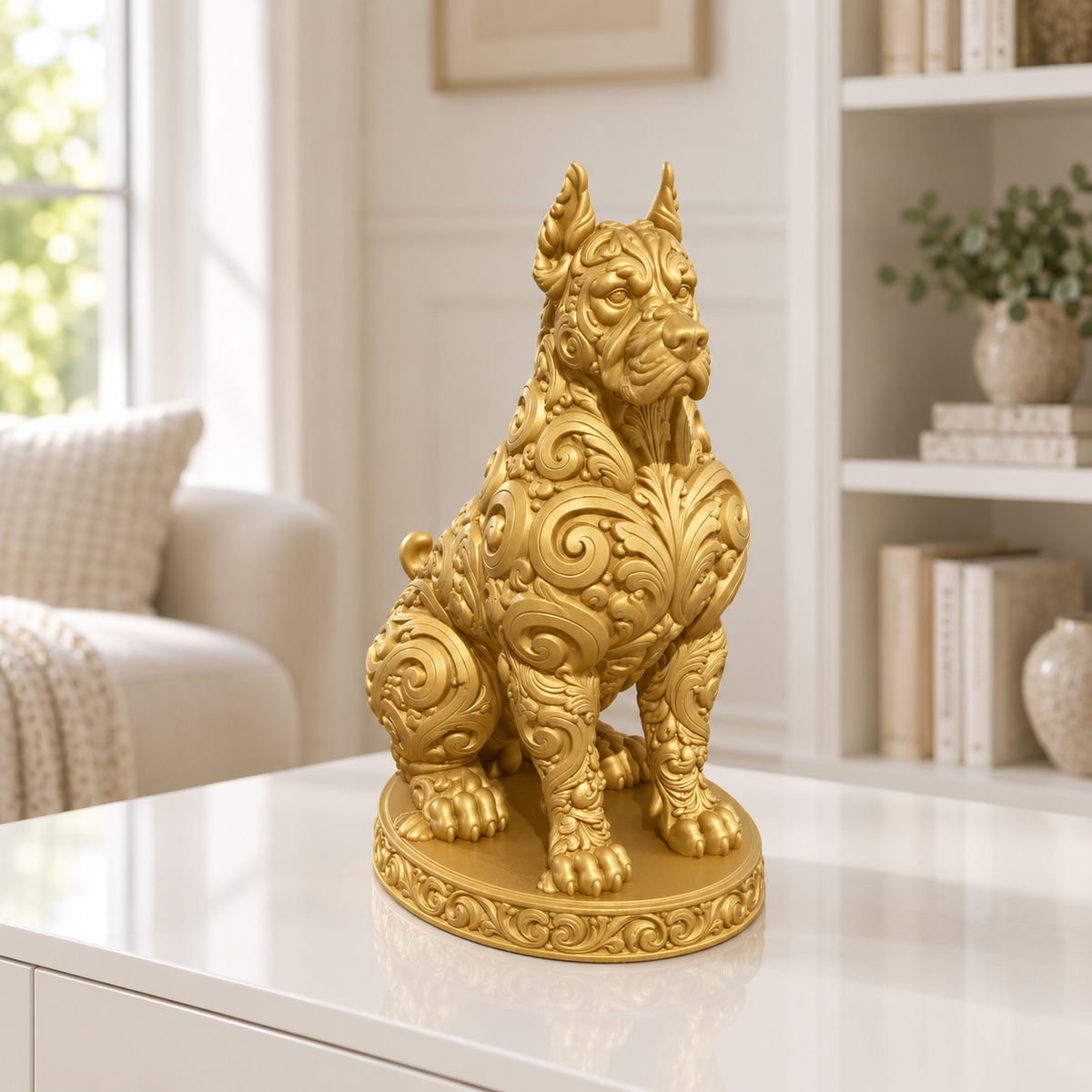Dobermann sitzend Ornament - Gold gedruckt Wohnzimmer