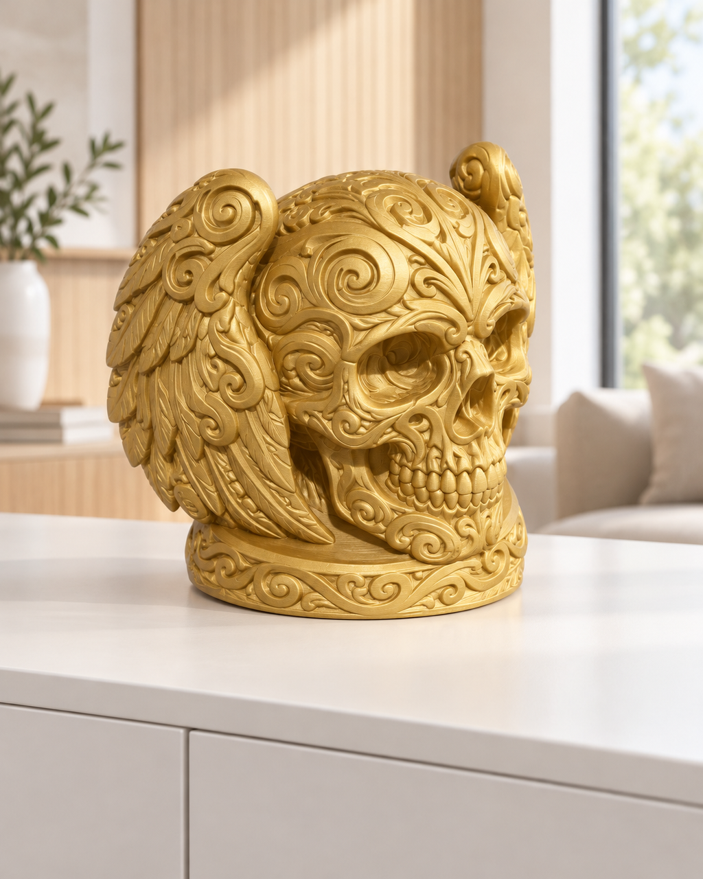 Totenkopf Flügel Ornament - Gold gedruckt Wohnzimmer