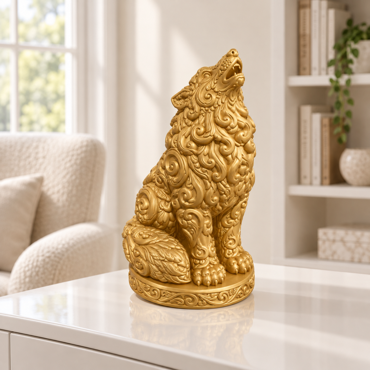 Wolf heulend Ornament - Gold gedruckt Wohnzimmer