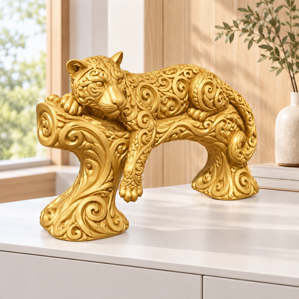 Leopard auf Ast Ornament - Gold gedruckt Wohnzimmer