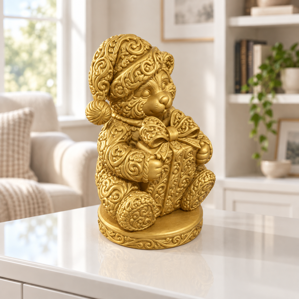 Teddy mit Geschenk Ornament - Gold gedruckt Wohnzimmer