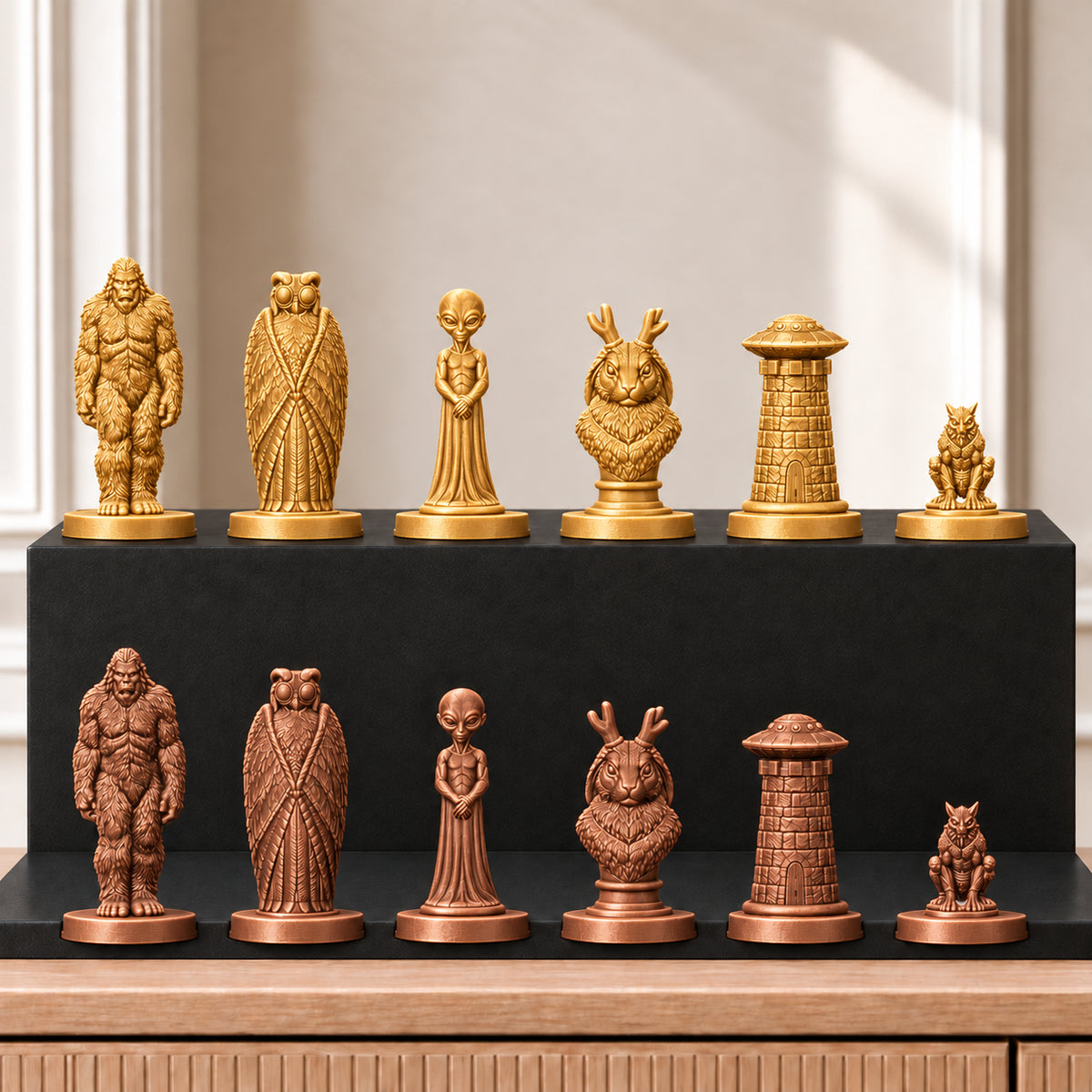 Kryptiden Schachset – 07 gold bronze gedruckt