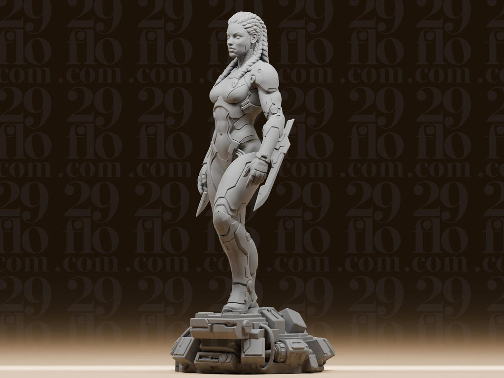 Cyberpunk-Kriegerin mit Armklingen – Sci-Fi-Skulptur FehnFactory