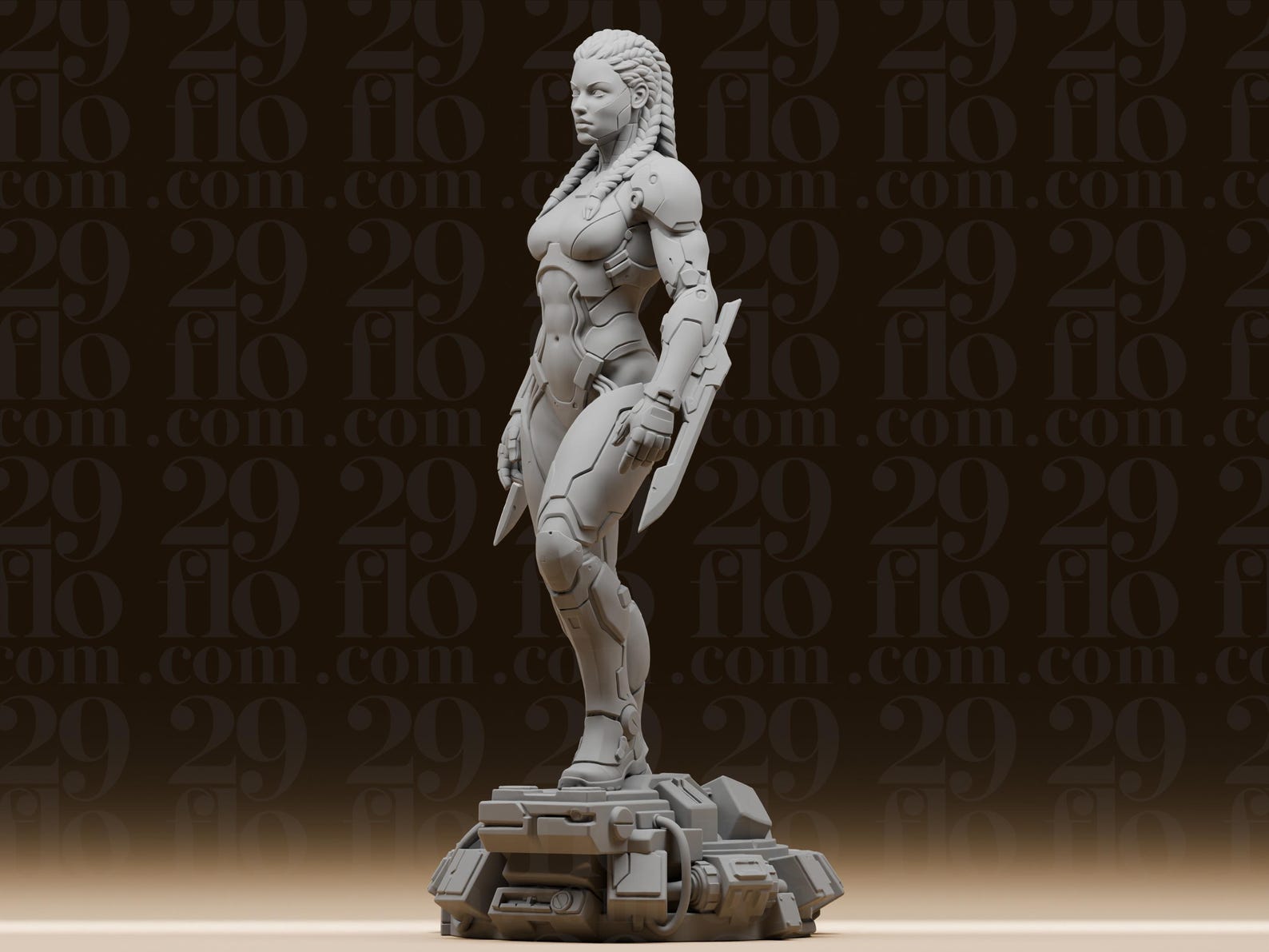 Cyberpunk-Kriegerin mit Armklingen – Sci-Fi-Skulptur FehnFactory