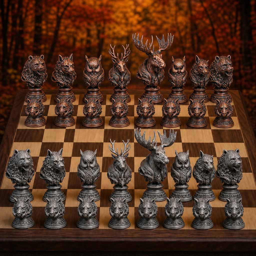 Waldtiere-Schach – 32 handbemalte PLA-Figuren FehnFactory