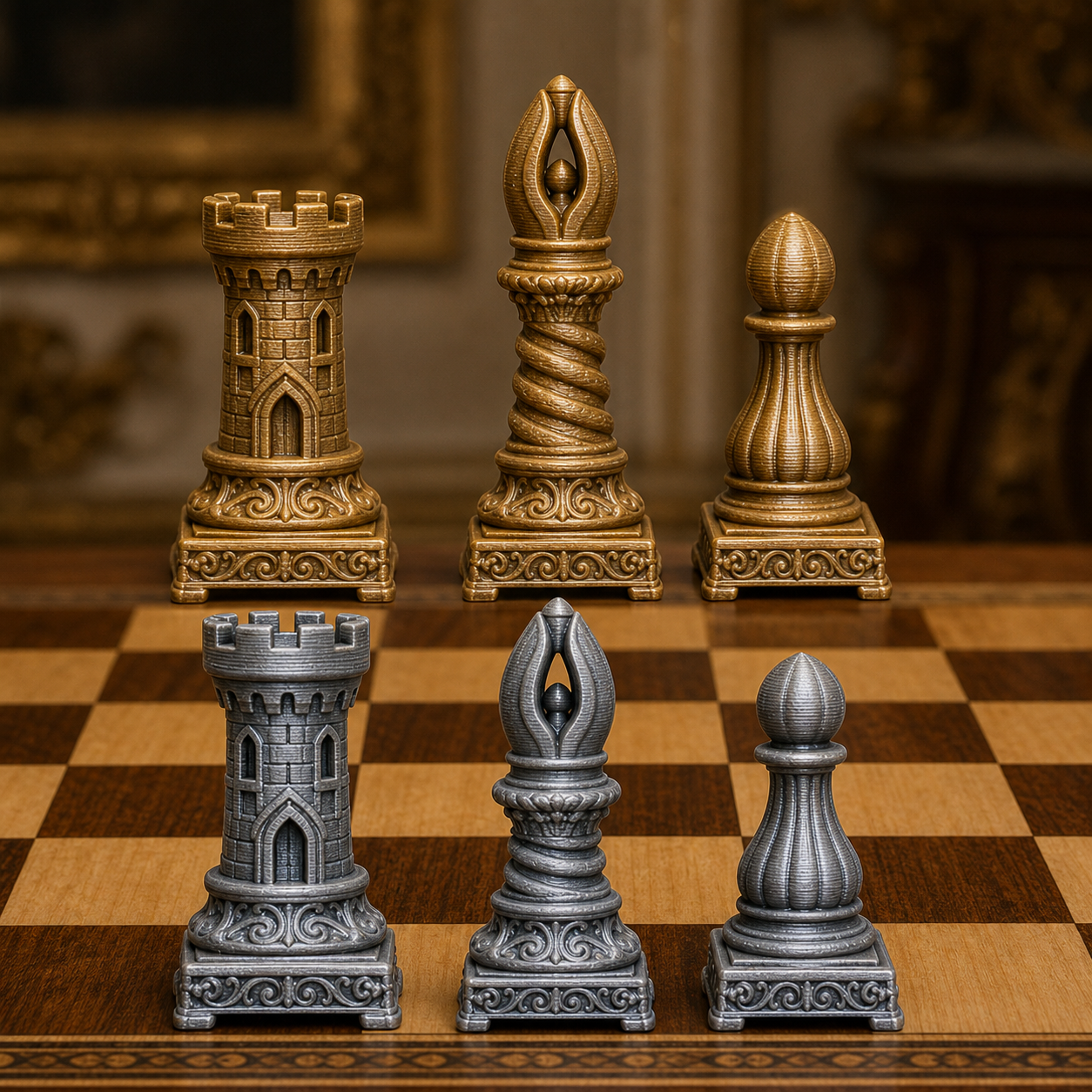 Barock-Schach – 32 handbemalte PLA-Figuren FehnFactory