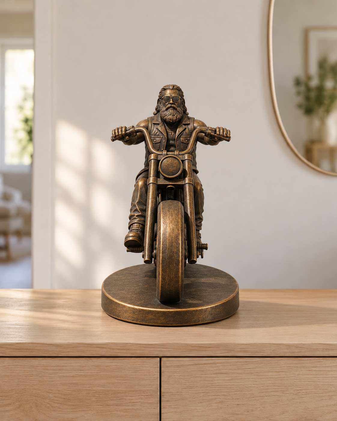 Biker auf Chopper – Bronze – handbemalt