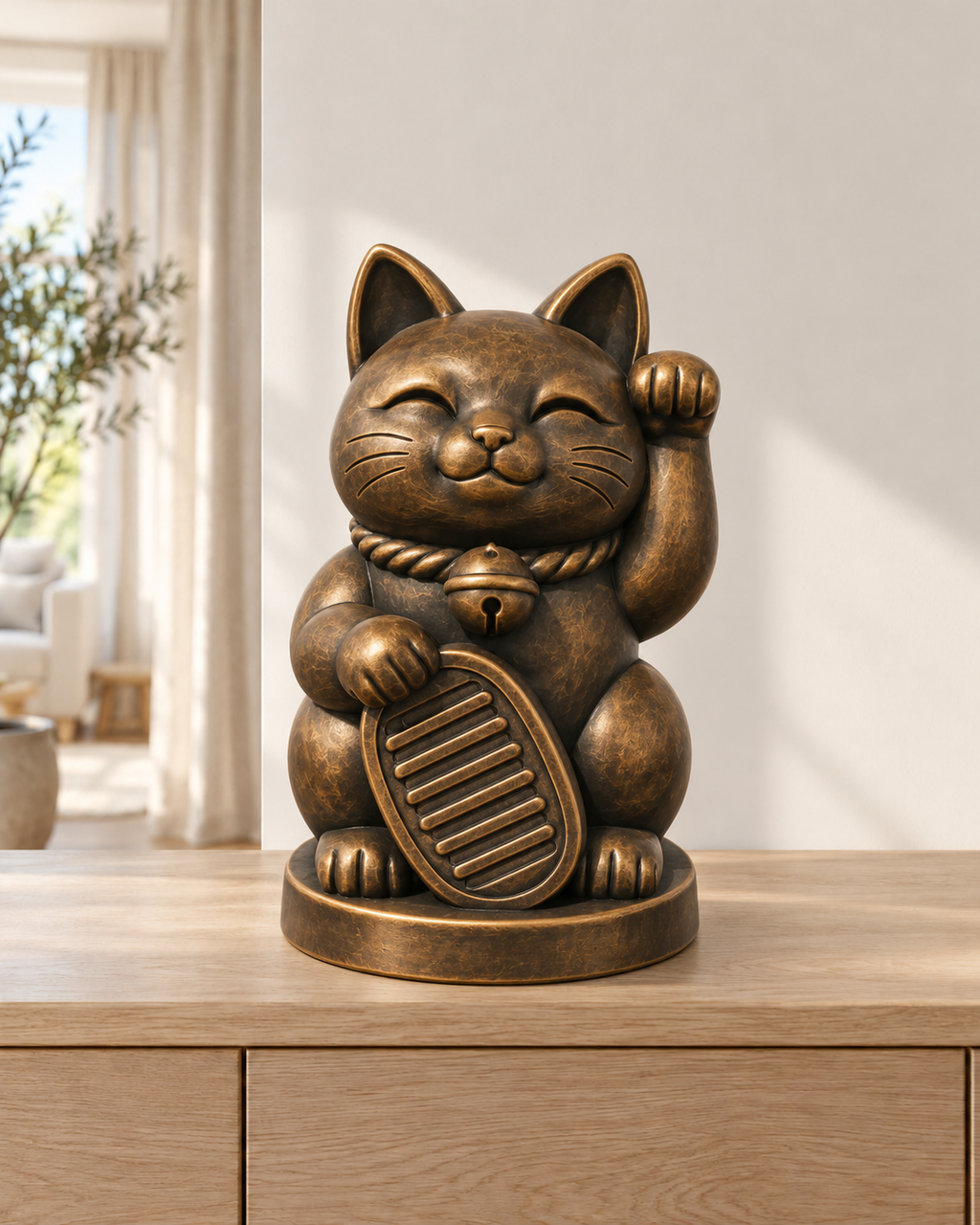 Glückskatze Maneki-neko – 08-handbemalt-bronze