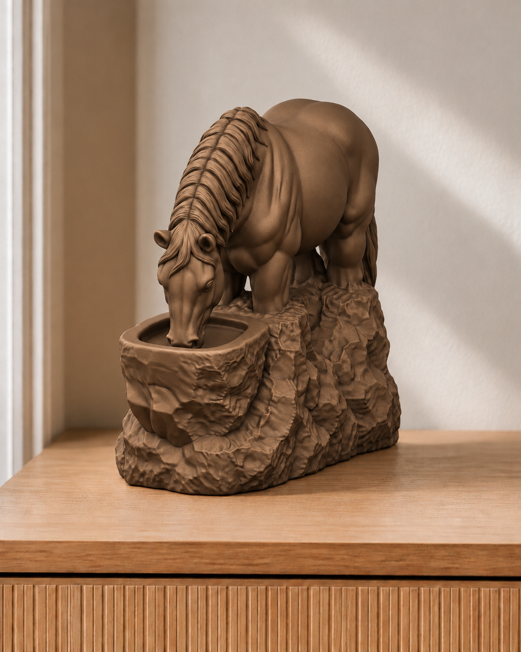 Pferd trinkend – Pferdefigur – 08 handbemalt bronze
