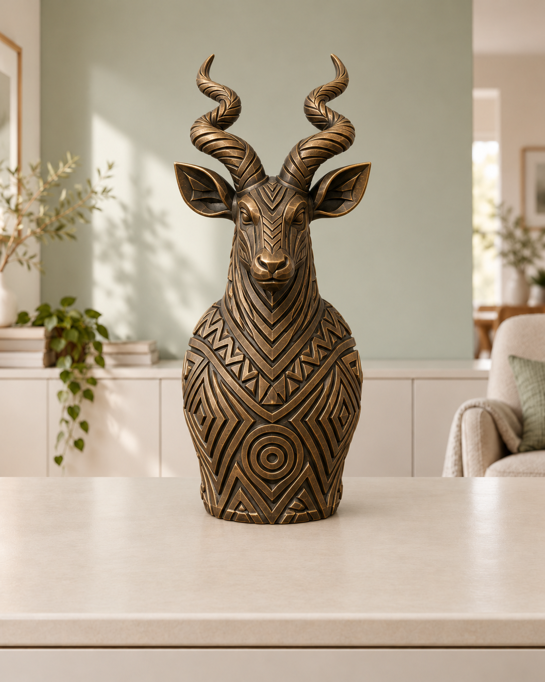 Kudu-Büste – 08 handbemalt bronze