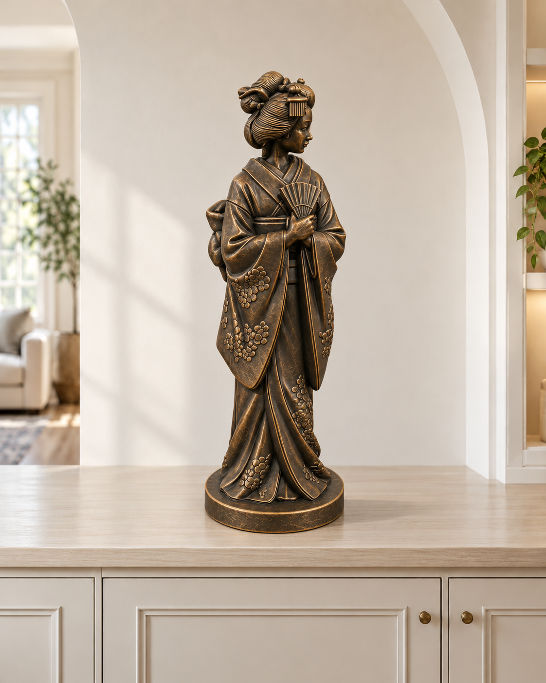 Geisha mit Fächer - 08-handbemalt-bronze