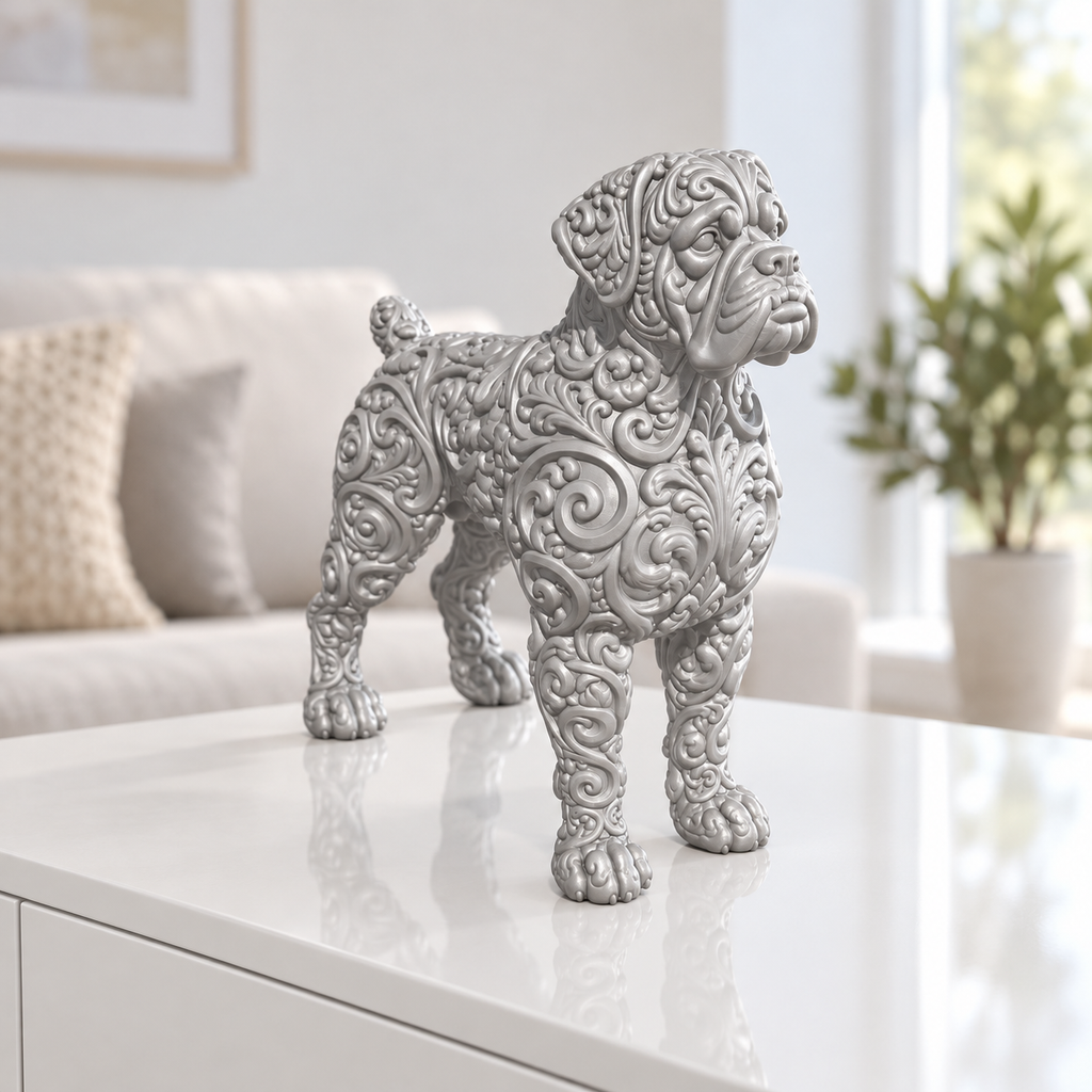 Boxer stehend Ornament - Silber gedruckt Wohnzimmer