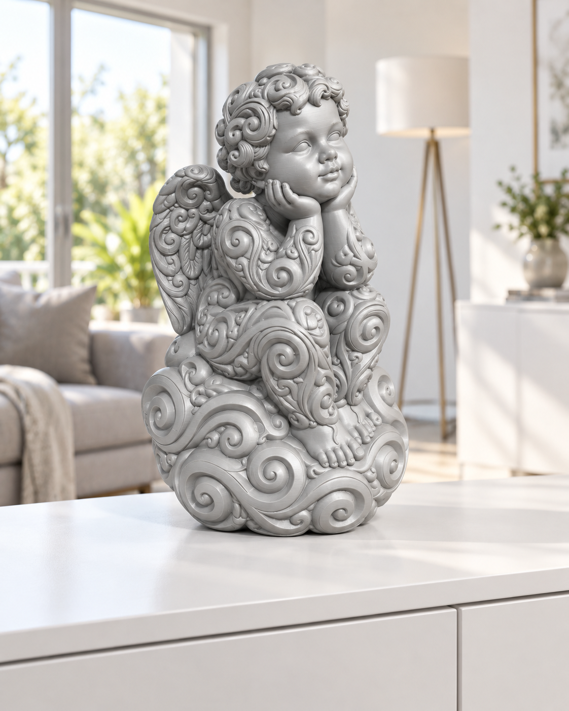 Puttenengel Ornament - Silber gedruckt Wohnzimmer