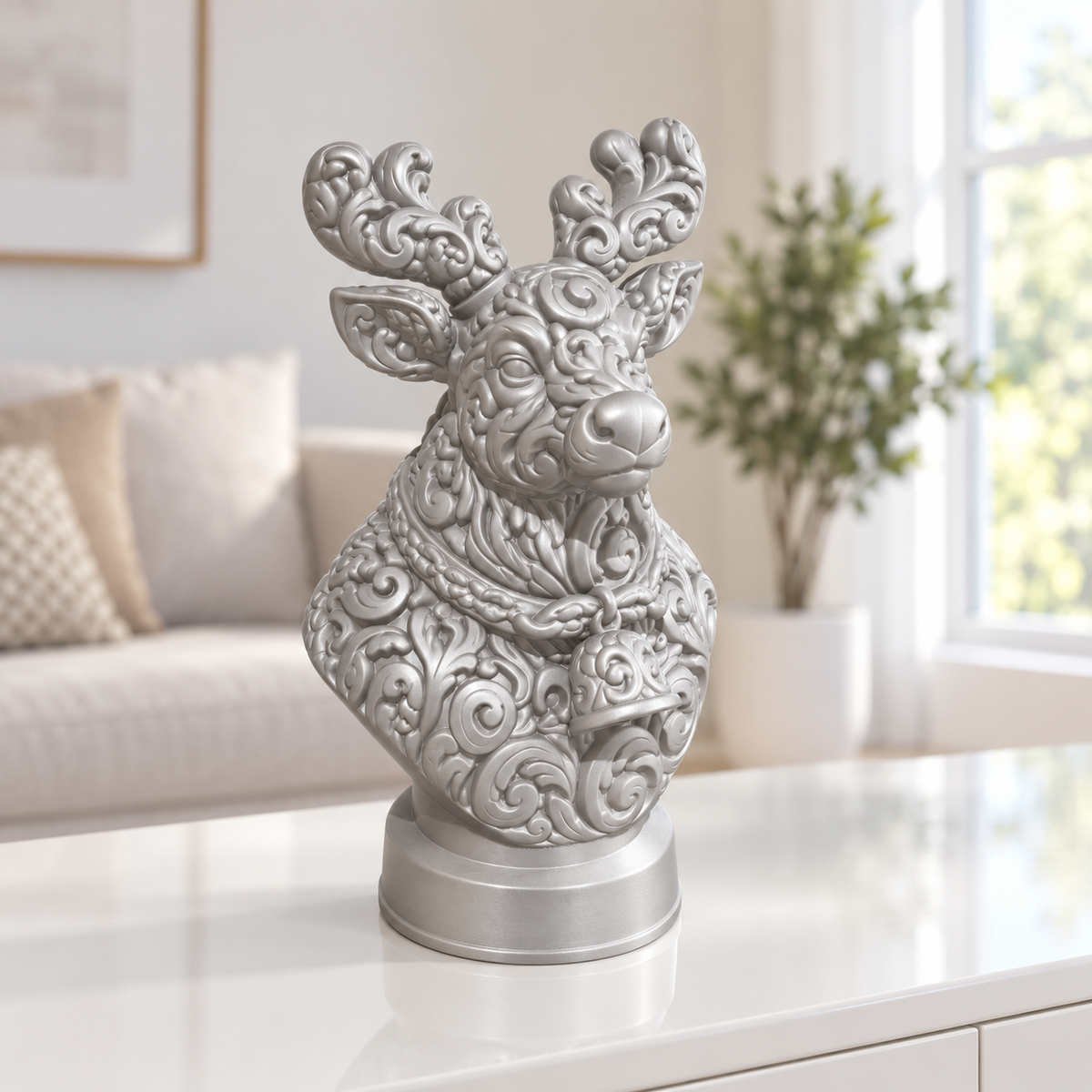 Rentierbüste Ornament - Silber gedruckt Wohnzimmer