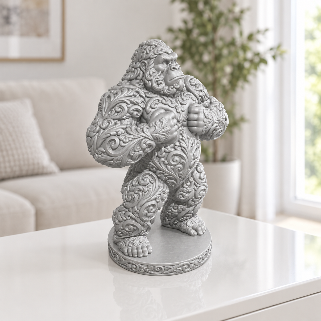 Gorilla trommelnd Ornament - Silber gedruckt Wohnzimmer
