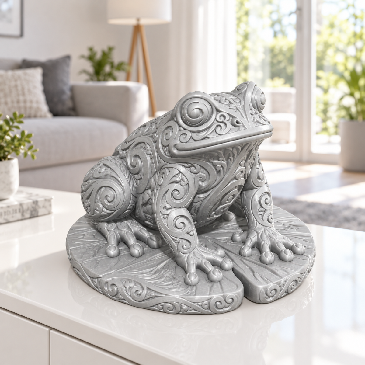 Frosch auf Seerosenblatt Ornament - Silber gedruckt Wohnzimmer