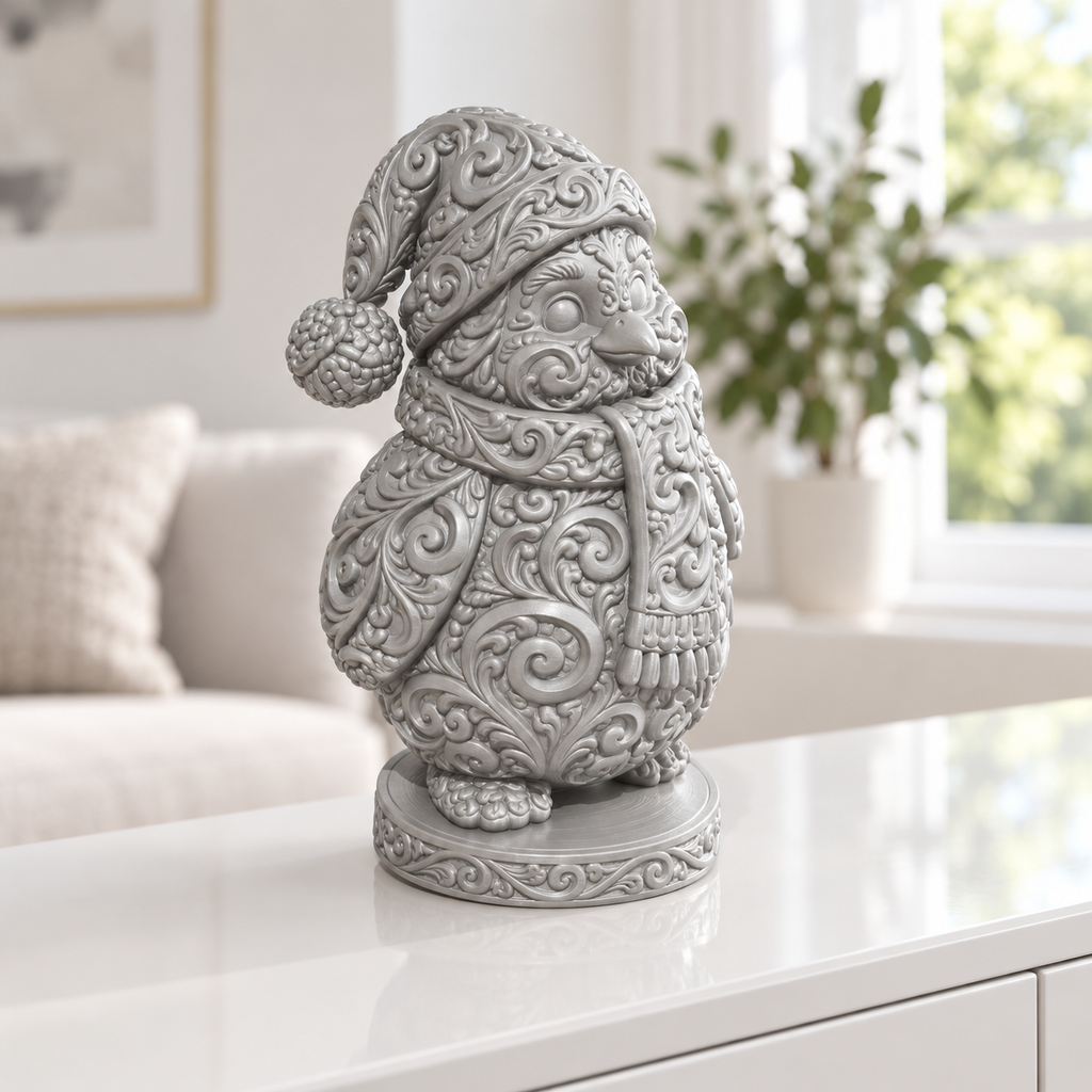 Pinguin mit Mütze Ornament - Silber gedruckt Wohnzimmer