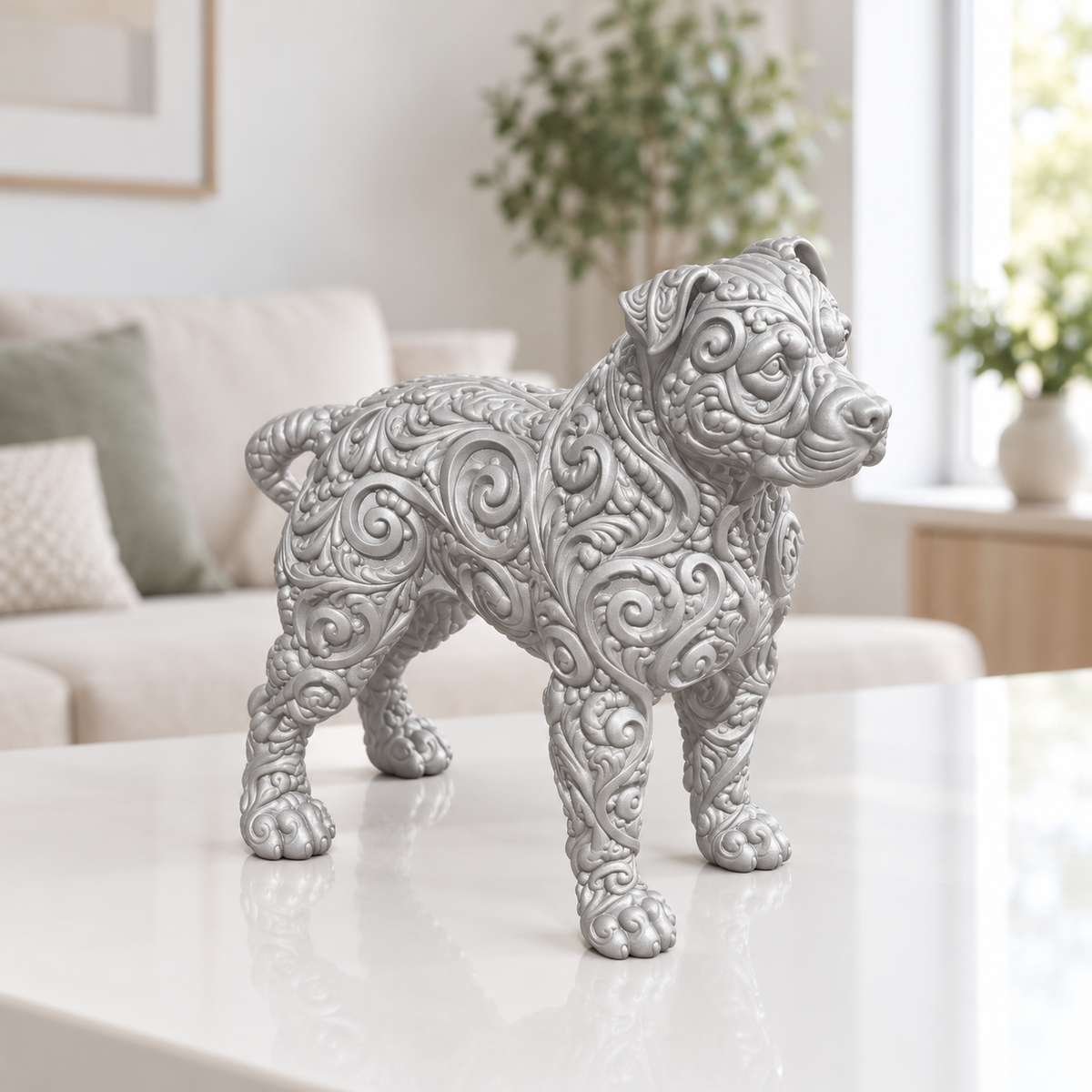 Pitbull stehend Ornament - Silber gedruckt Wohnzimmer