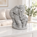 Elefant mit Kalb Ornament - Silber gedruckt Wohnzimmer