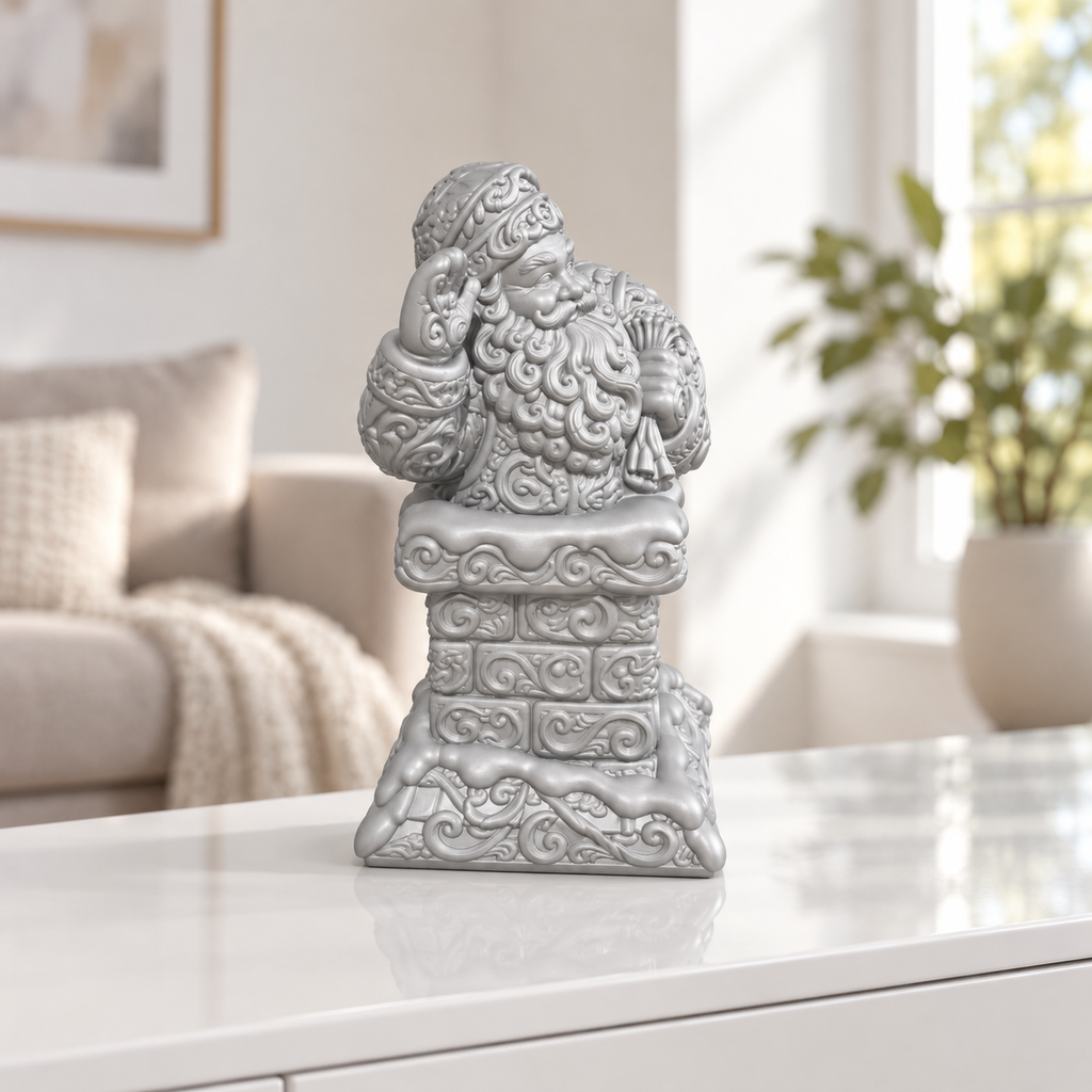 Weihnachtsmann am Kamin Ornament - Silber gedruckt Wohnzimmer