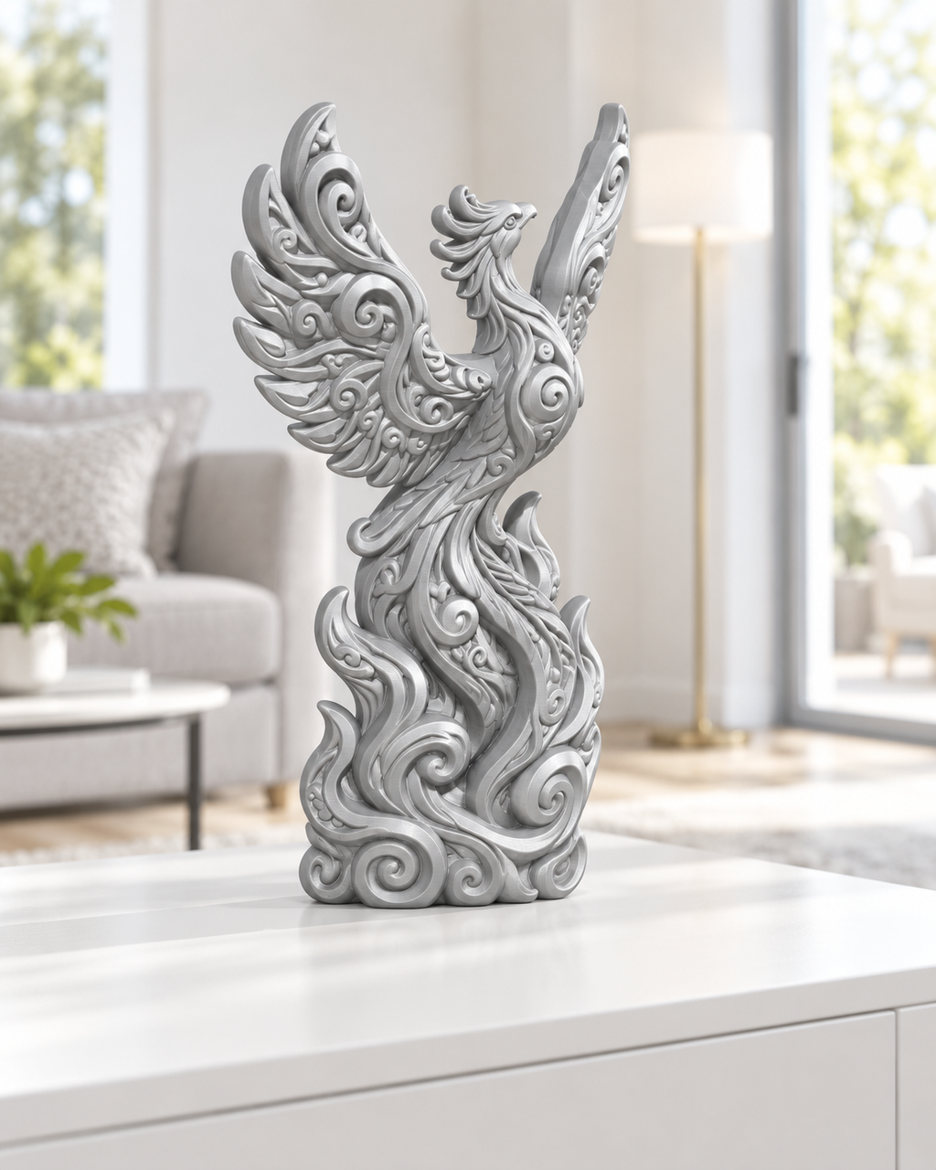 Phönix in Flammen Ornament - Silber gedruckt Wohnzimmer