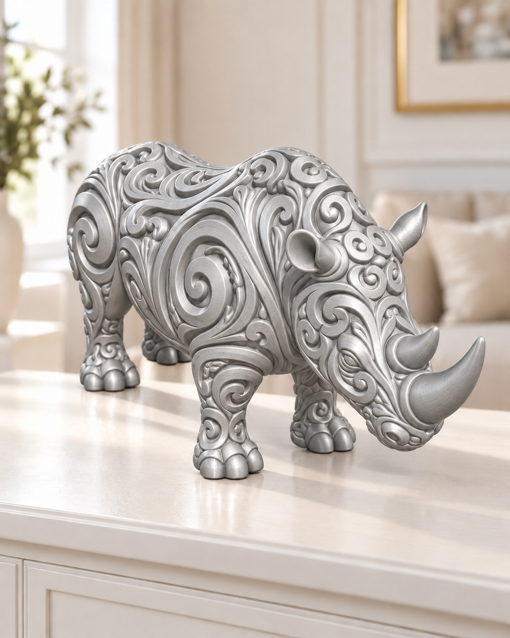 Nashorn Ornament - Silber gedruckt Wohnzimmer