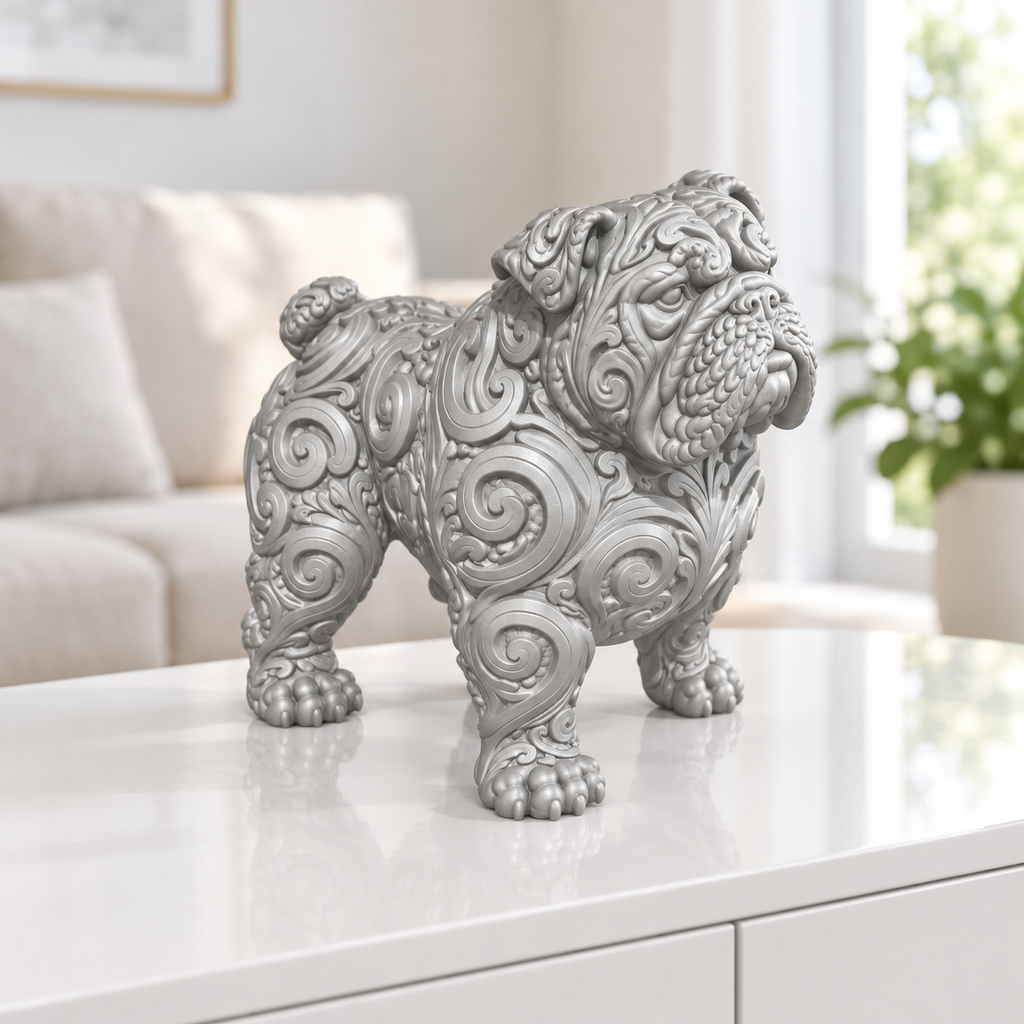 Englische Bulldogge stehend Ornament - Silber gedruckt Wohnzimmer