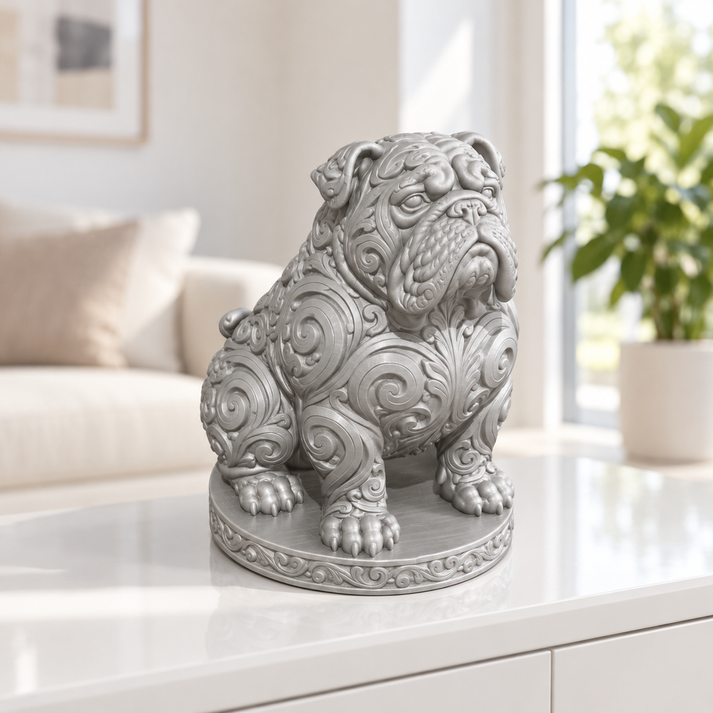 Englische Bulldogge sitzend Ornament - Silber gedruckt Wohnzimmer