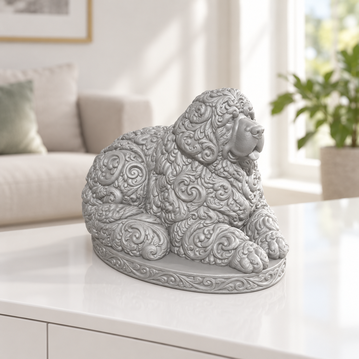 Neufundländer liegend Ornament - Silber gedruckt Wohnzimmer