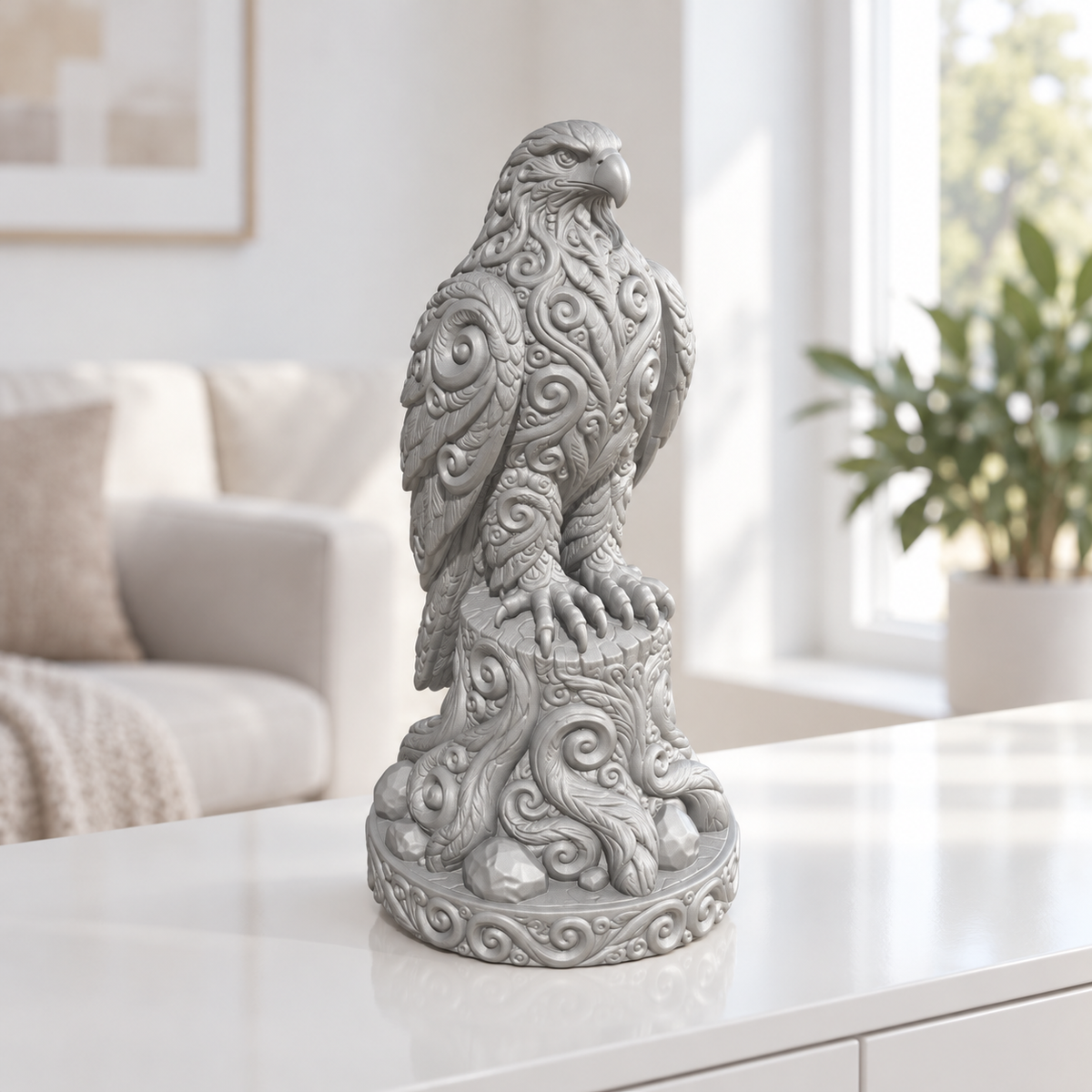 Wanderfalke auf Stamm Ornament - Silber gedruckt Wohnzimmer