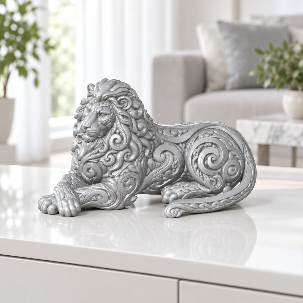 Liegender Löwe Ornament - Silber gedruckt Wohnzimmer