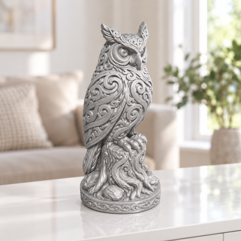 Waldkauz auf Baumstumpf Ornament - Silber gedruckt Wohnzimmer