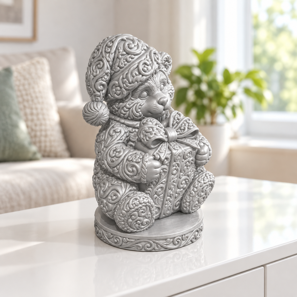 Teddy mit Geschenk Ornament - Silber gedruckt Wohnzimmer