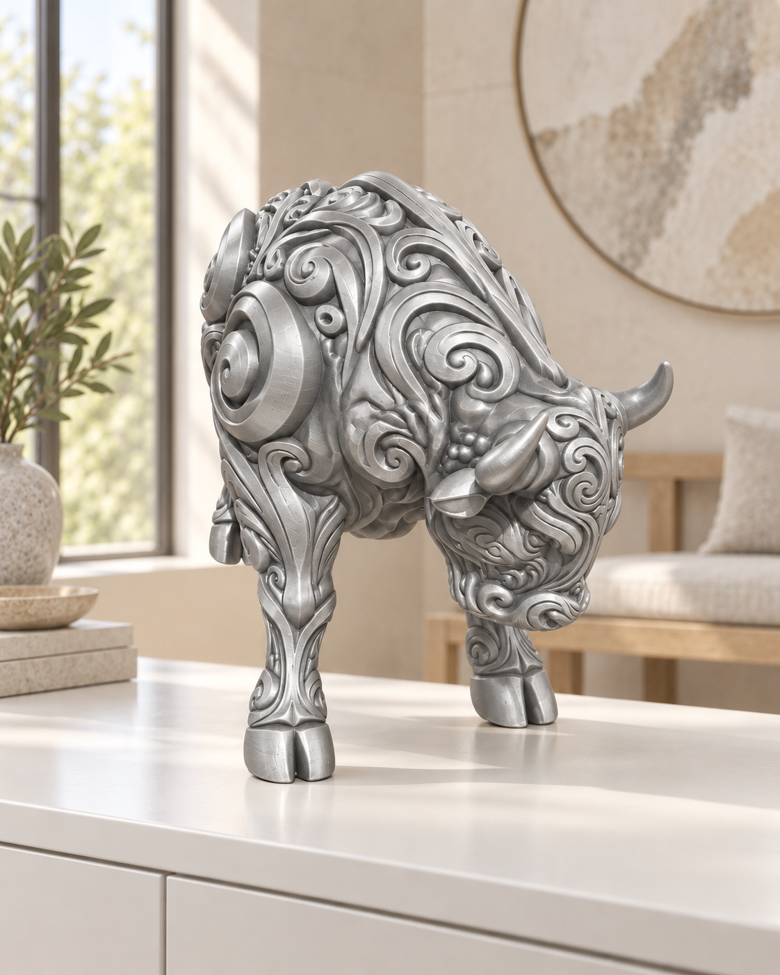 Stier Ornament - Silber gedruckt Wohnzimmer