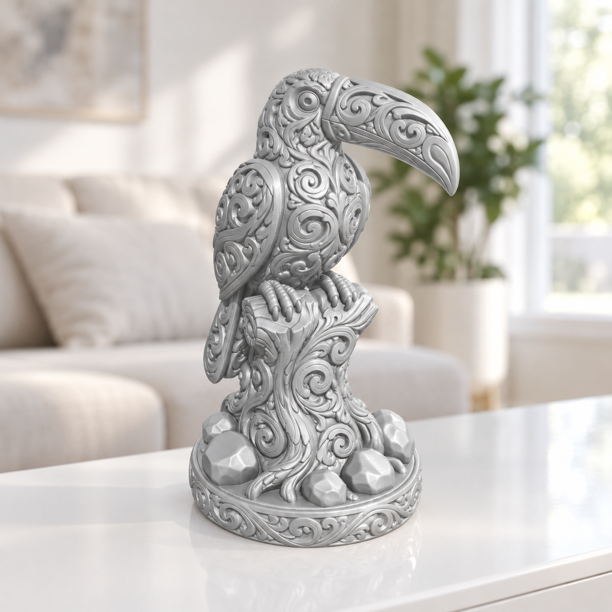 Tukan auf Baumstumpf Ornament - Silber gedruckt Wohnzimmer