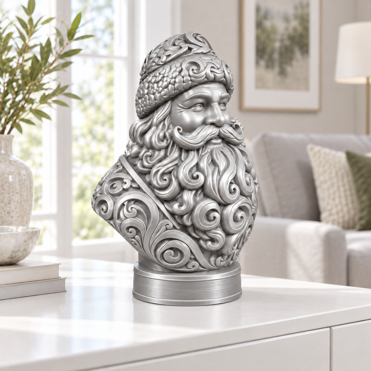 Weihnachtsmann-Büste Ornament - Silber gedruckt Wohnzimmer